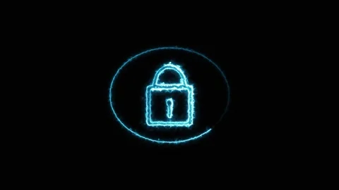 Lock icon animation with blue glow. Lock icon digital security and privacy... Stock Footage 337814277