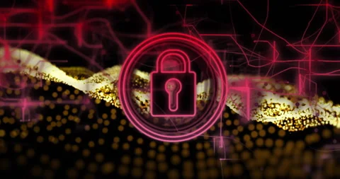 Lock icon animation over digital network and data visualization background Stock Footage 305366477