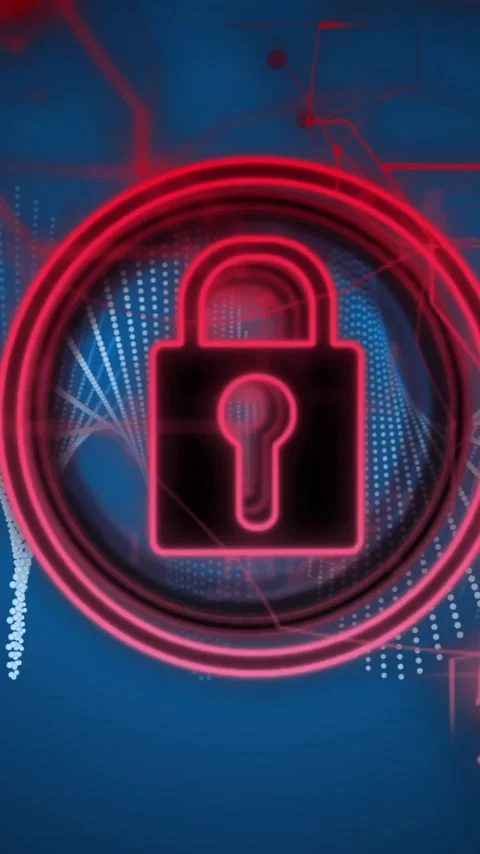 Lock icon animation over digital DNA strands and red network connections Stock Footage 343505235