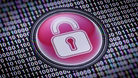 Lock icon. Binary code ( array of bits ) in the screen. Looping footage. Stock Footage 110602652