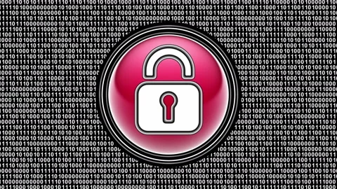 Lock icon. Binary code ( array of bits ) in the screen. Looping footage. 動画素材 123780061