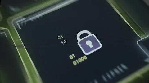 Lock icon with binary numbers labeled BIT CIPHER Stock Footage 335464794