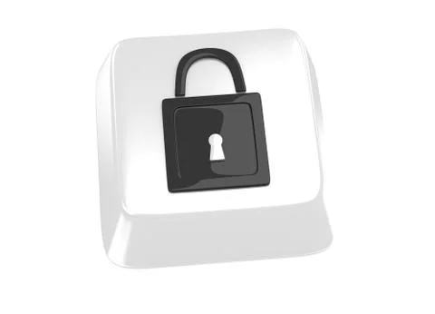 Lock icon in black on white computer key. 3d illustration. isolated backgroun Stock Illustration