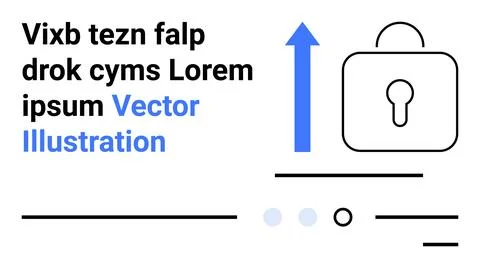 Lock icon, blue upward arrow, text elements. Ideal for data security, encrypt Stock Illustration