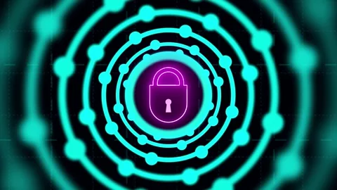 Lock icon with circle shape rotating animation and neon glow line. Stock Footage 282577385