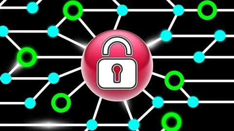 Lock icon on circuit board. Looping footage. Illustration. Stock Footage 123443284