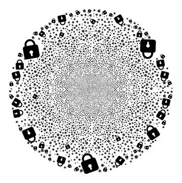 Lock Icon Collage Explosion Round Globula Stock Illustration