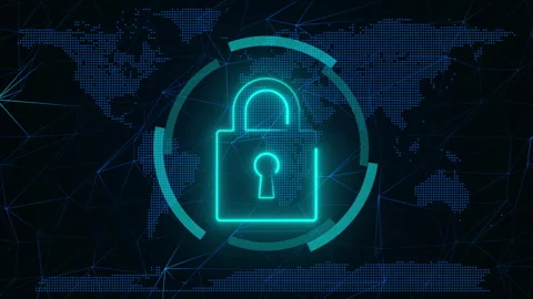 Lock icon cyber security animation Tech Innovation Future Data Stock Footage 348192141