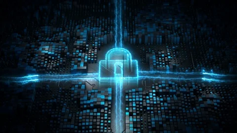 Lock Icon Cyber Security, Digital Data Network Protection, Future Technology Stock Footage 117830806
