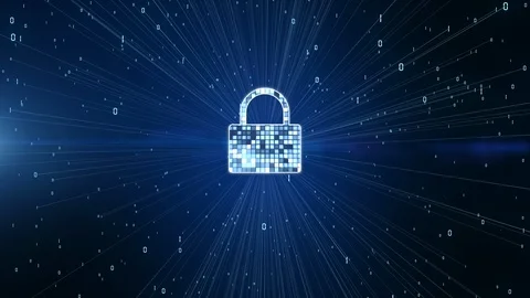 Lock Icon Cyber Security, Digital Data Network Protection, Future Technology Stock Footage 119006549