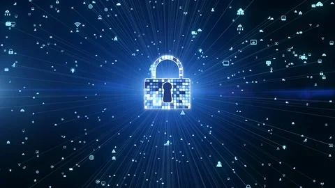 Lock Icon Cyber Security, Digital Data Network Protection, Future Technology Stock Footage 119006555