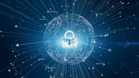 Lock Icon Cyber Security, Digital Data Network Protection, Future Technology Stock Footage