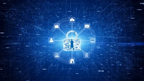 Lock Icon Cyber Security, Digital Data Network Protection, Future Technology Stock-Footage 120063134