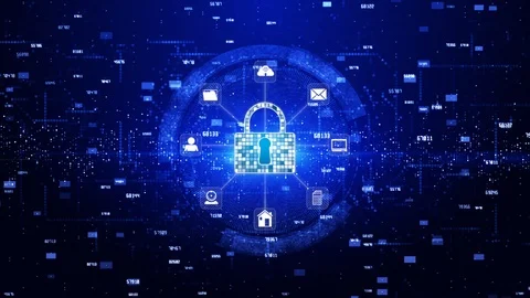 Lock Icon Cyber Security, Digital Data Network Protection, Future Technology Stock Footage 120340060