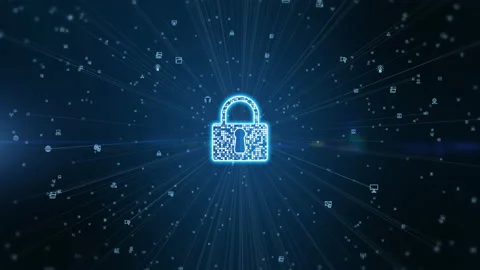 Lock Icon cyber security of digital data network protection. High speed conne Stock Footage 135295705