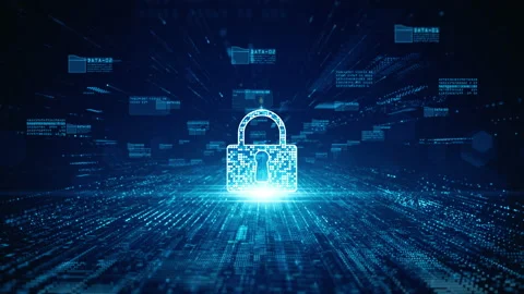 Lock Icon cyber security of digital data network protection. High speed conne Stock-Footage 135296683
