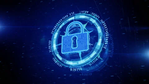 Lock Icon cyber security of digital data network protection. High speed conne Stock Footage 137012366