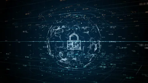 Lock Icon of Cyber Security Digital Data, Digital Data Network Protection, Gl Stock Footage 141892766