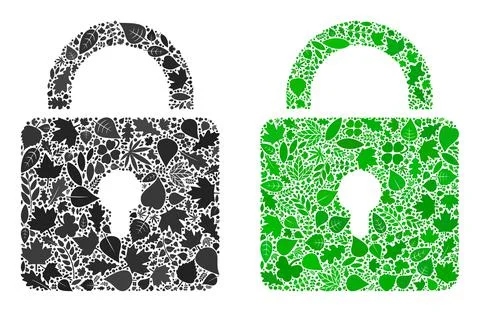 Lock Icon Ecology Composition of Leaves Stock Illustration