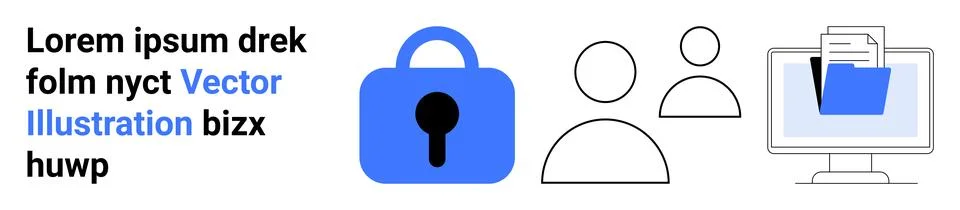 Lock icon emphasizing security, group icon representing users, and monitor wi Stock Illustration
