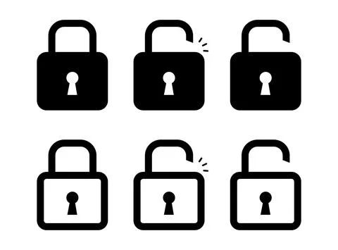 Lock icon in flat and linear style. On or off lock. Web icon set. Vector Stock Illustration