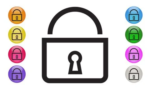 Lock Icon, flat outline style. Black outline icon on white background. Stock Illustration