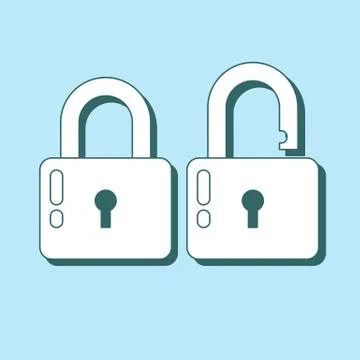 Lock icon in flat style. Lock open and lock closed. Stock Illustration