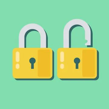 Lock icon in flat style. Lock open and lock closed. Stock Illustration