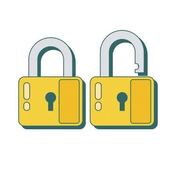 Lock icon in flat style. Lock open and lock closed. Stock Illustration