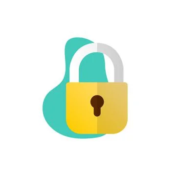 Lock icon isolated on white background. Yellow castle. Vector Stock Illustration
