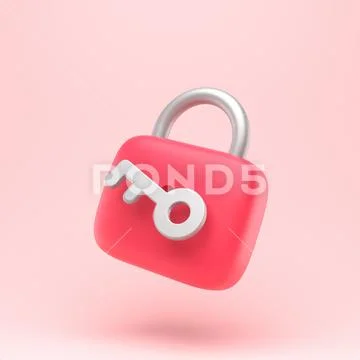 Lock icon with key simple 3d illustration on pastel abstract background.  mini: Royalty Free #159205962