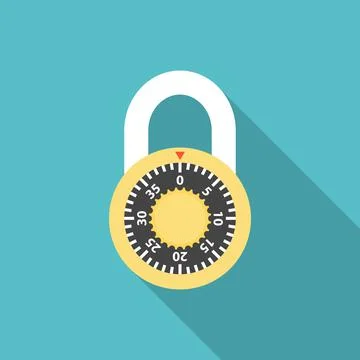 Lock icon with long shadow. Flat design style. Stock Illustration