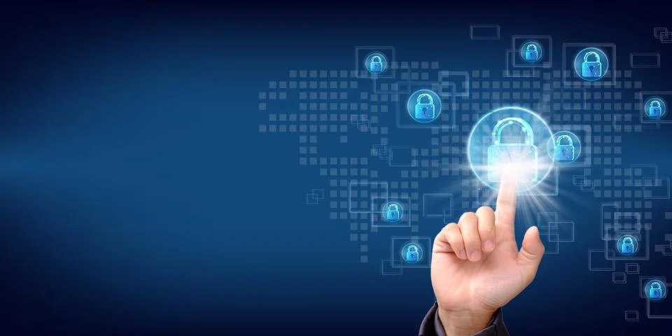 Lock icon to protect the security copy space cyber security data protection Stock Photos