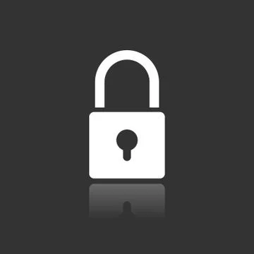 Lock icon with reflection on black background Stock Illustration