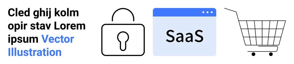 Lock icon representing security, SaaS browser window for software services, a Illustrazione stock