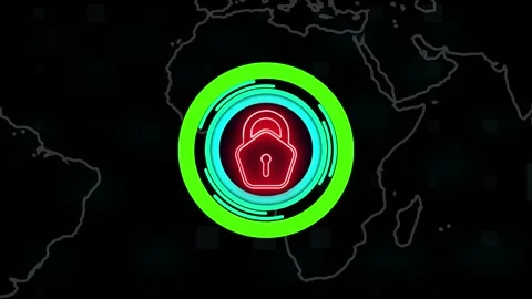 Lock Icon with Rotating Circle Shapes – Secure Animation with earth outline. Stock Footage 282577310