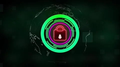 Lock Icon with Rotating Circle Shapes – Secure Animation with earth outline. Stock Footage 282577319