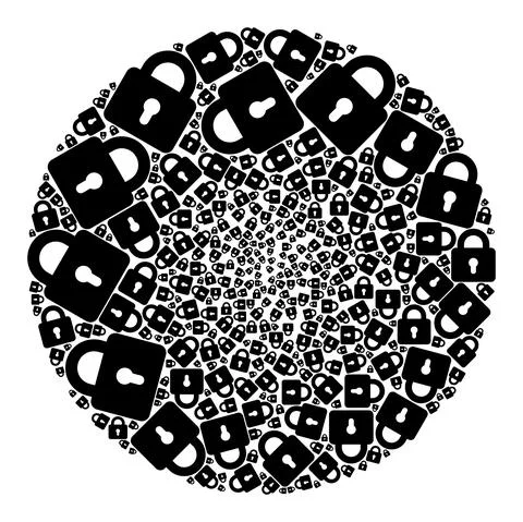 Lock Icon Round Globula Collage Stock Illustration