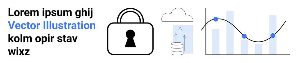 Lock icon for security, cloud icon for storage, data transfer with arrows, an Stock Illustration