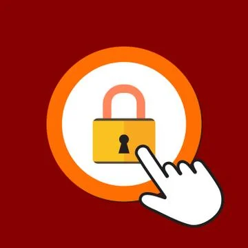 Lock icon. Security concept. Hand Mouse Cursor Clicks the Button. Stock Illustration