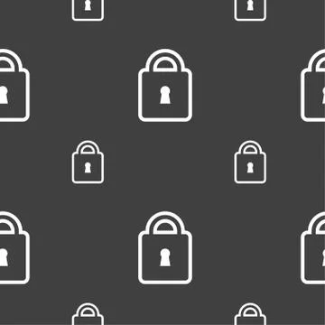 Lock icon sign. Seamless pattern on a gray background. Vector 스톡 일러스트