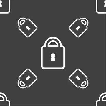 Lock icon sign. Seamless pattern on a gray background. Vector Illustrazione stock