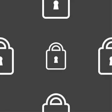 Lock icon sign. Seamless pattern on a gray background. Vector 스톡 일러스트