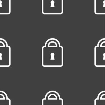 Lock icon sign. Seamless pattern on a gray background. Vector Illustrazione stock