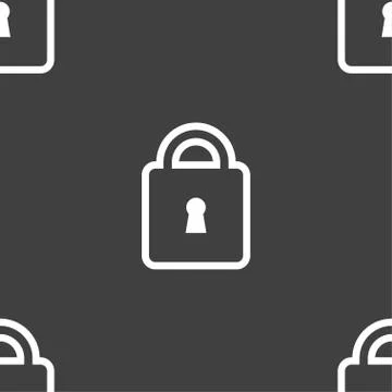 Lock icon sign. Seamless pattern on a gray background. 스톡 일러스트