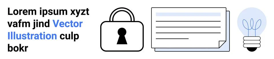 Lock icon, stack of documents, and glowing light bulb. Ideal for security, in Stock Illustration