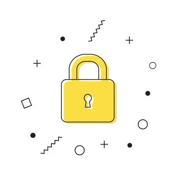 Lock icon vector. Yellow padlock icon with geometric shapes on white background Illustrazione stock