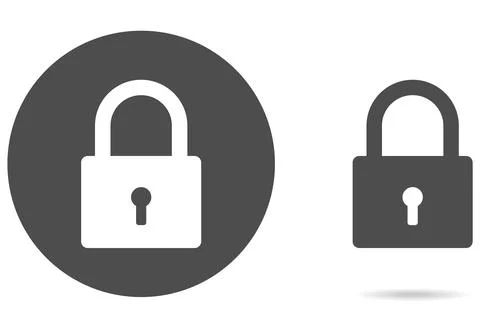 Lock icon on white background with shadow behind. Lock icon in flat design. Stock Illustration