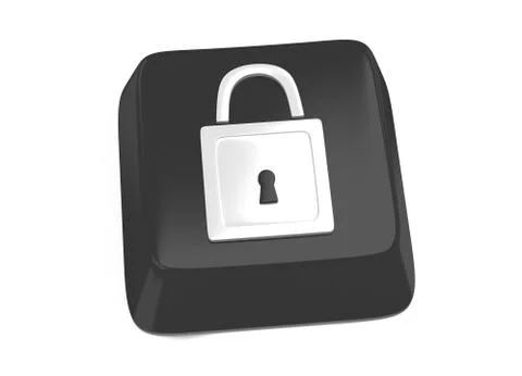 Lock icon in white on black computer key. 3d illustration. isolated backgroun Stock Illustration