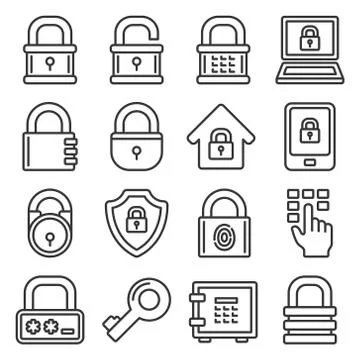 Lock Icons Set on White Background. Line Style Vector 库存插图